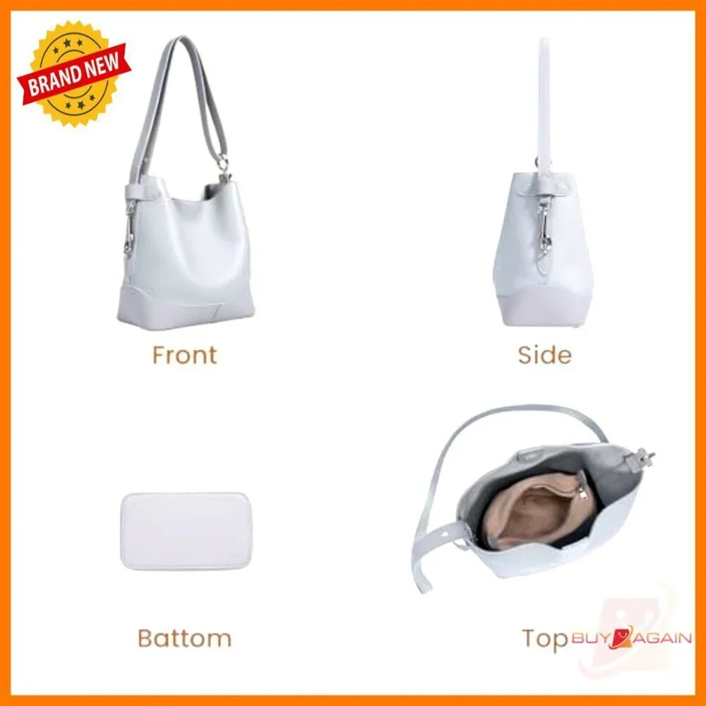 Genuine Leather Crossbody Bucket Bag with Adjustable Strap
